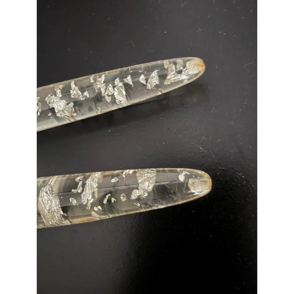 Vintage Gorham Acrylic Silver Leaf Flake 12 Inch Taper Candles Set MCM Lucite